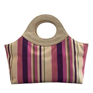 Canvas Clutch Medium Lined Cream Pink Mauves Magnetic Closure